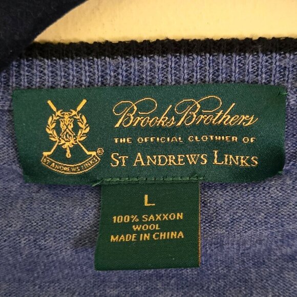 Brooks Brothers St. Andrews Links 100% Saxxon Wool Argyle Sweater Size L - Picture 3 of 3